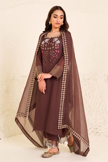 Radha Sharma Hand Embroidered Yoke Straight Kurta Set 