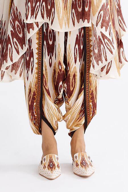 Buy_Rajdeep Ranawat_Brown Satin Sonth Printed Dhoti Pant_Online_at_Aza_Fashions