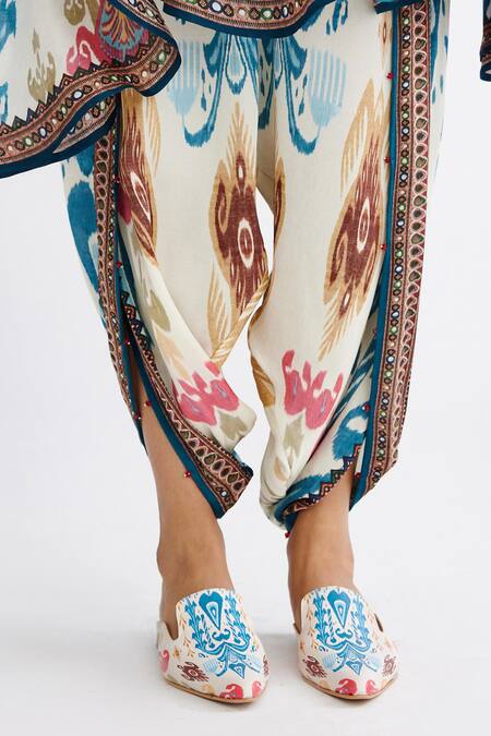 Shop_Rajdeep Ranawat_Multi Color Satin Beads Maimouna Printed Turkish Pant_Online_at_Aza_Fashions