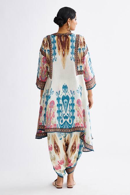 Shop_Rajdeep Ranawat_Multi Color Satin Beads Maimouna Printed Turkish Pant_at_Aza_Fashions