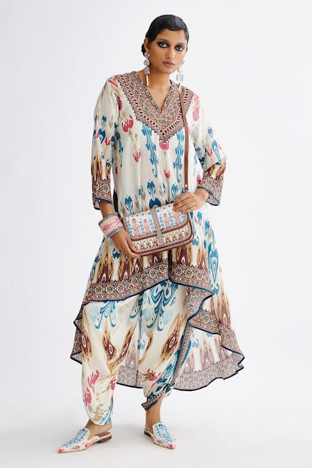 Rajdeep Ranawat Aarvi Asymmetric Silk Printed Tunic 