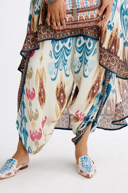 Buy_Rajdeep Ranawat_Multi Color Satin Sonth Printed Dhoti Pant_Online_at_Aza_Fashions