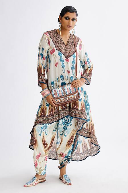 Shop_Rajdeep Ranawat_Multi Color Satin Sonth Printed Dhoti Pant_Online_at_Aza_Fashions
