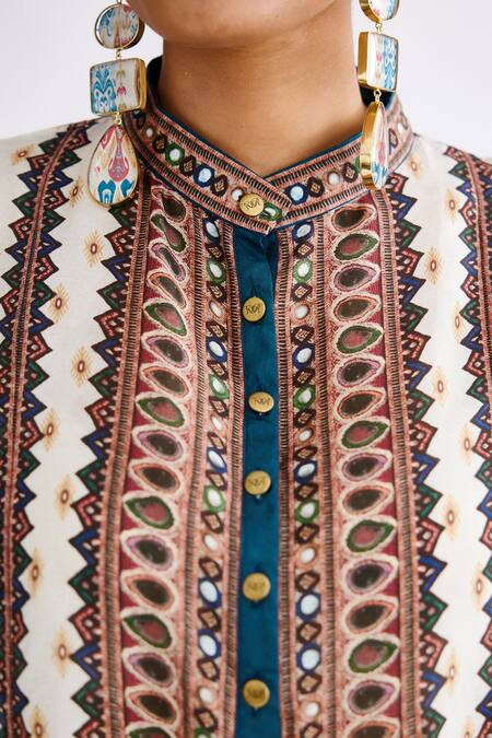 Rajdeep Ranawat Multi Color Silk Beads Bandeau Neck Ada Printed Anarkali Tunic at Aza Fashions Rajdeep Ranawat_Multi Color Silk Beads Bandeau Neck Ada Printed Anarkali Tunic_at_Aza_Fashions