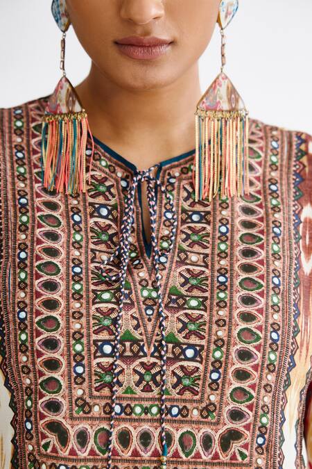 Shop_Rajdeep Ranawat_Multi Color Silk Beads Split V-neck Anisha Printed Anarkali_Online_at_Aza_Fashions