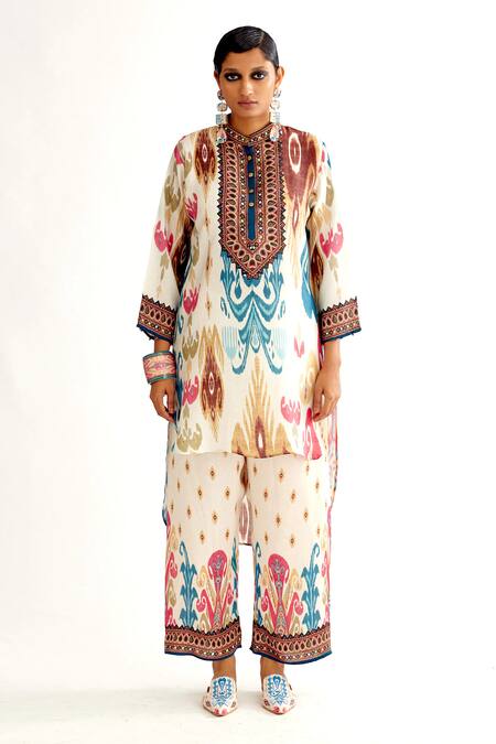 Buy_Rajdeep Ranawat_Multi Color Satin Permaz Printed Pant_Online_at_Aza_Fashions