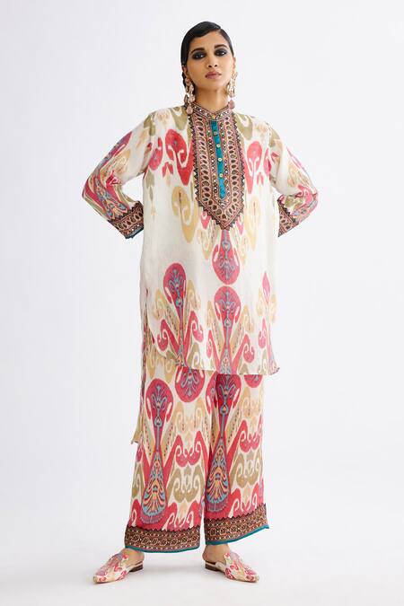 Buy_Rajdeep Ranawat_Pink Satin Permaz Printed Straight Pant_Online_at_Aza_Fashions