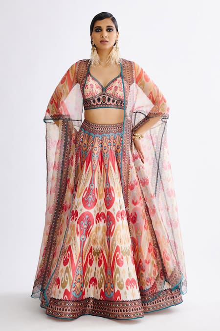 Rajdeep Ranawat Printed Skirt Set With Organza Cape 