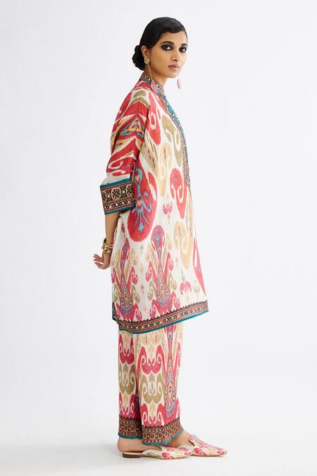 Shop Rajdeep Ranawat Pink Silk Embroidery Bandeau Neck Chanel Abstract Print Tunic Online at Aza Fashions Shop_Rajdeep Ranawat_Pink Silk Embroidery Bandeau Neck Chanel Abstract Print Tunic_Online_at_Aza_Fashions