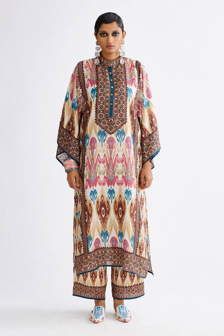 Buy Rajdeep Ranawat Multi Color Silk Embroidery Bandeau Neck Gayatri Bloom Print Tunic at Aza Fashions Buy_Rajdeep Ranawat_Multi Color Silk Embroidery Bandeau Neck Gayatri Bloom Print Tunic_at_Aza_Fashions