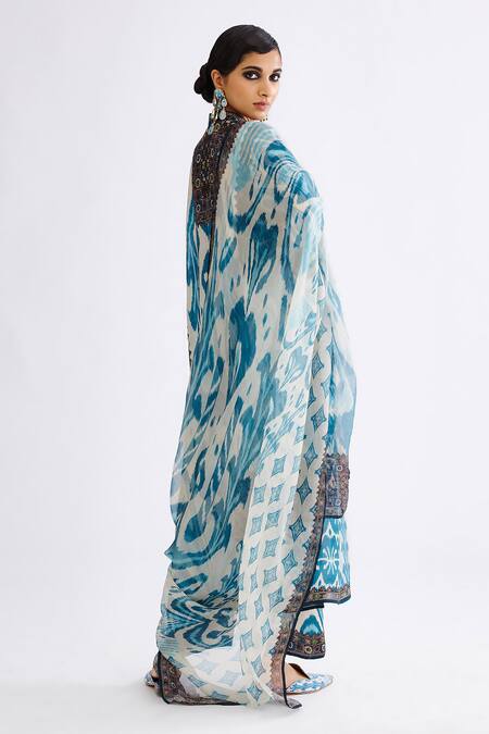 Rajdeep Ranawat_Blue Behroom Floral Print Stole_Online_at_Aza_Fashions
