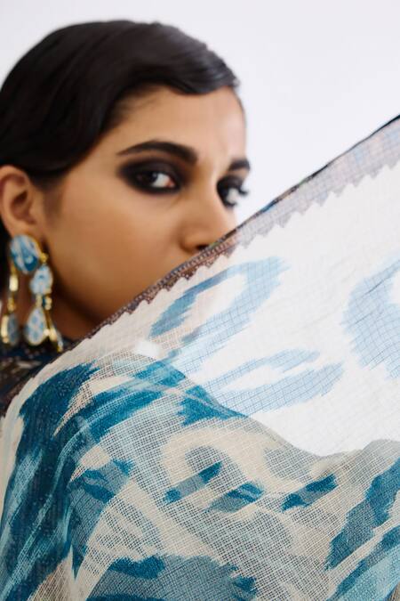 Rajdeep Ranawat_Blue Behroom Floral Print Stole_at_Aza_Fashions