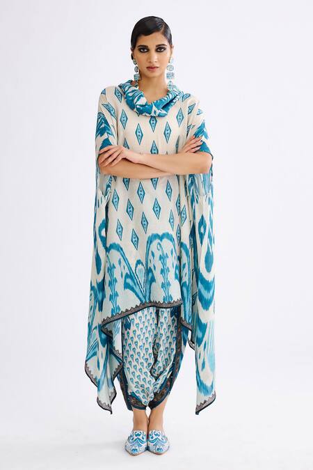 Rajdeep Ranawat_Blue Satin Sonth Abstract Print Dhoti Pant_Online_at_Aza_Fashions