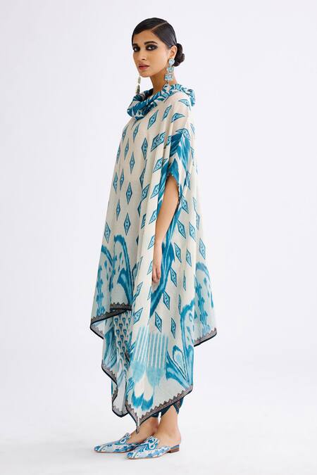 Buy_Rajdeep Ranawat_Blue Satin Sonth Abstract Print Dhoti Pant_Online_at_Aza_Fashions