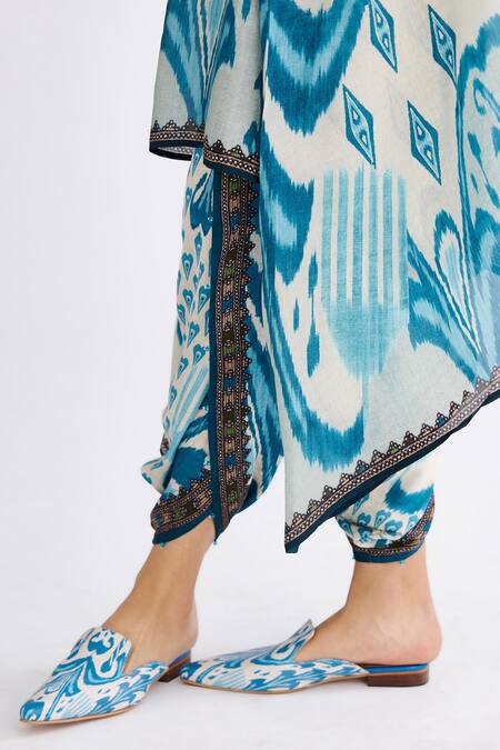 Rajdeep Ranawat_Blue Satin Sonth Abstract Print Dhoti Pant_at_Aza_Fashions