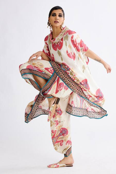 Rajdeep Ranawat Pink Silk Cowl Neck Lavanya Printed Draped Kaftan Online at Aza Fashions Rajdeep Ranawat_Pink Silk Cowl Neck Lavanya Printed Draped Kaftan_Online_at_Aza_Fashions