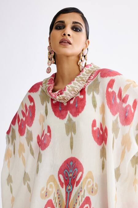 Shop Rajdeep Ranawat Pink Silk Cowl Neck Lavanya Printed Draped Kaftan Online at Aza Fashions Shop_Rajdeep Ranawat_Pink Silk Cowl Neck Lavanya Printed Draped Kaftan_Online_at_Aza_Fashions
