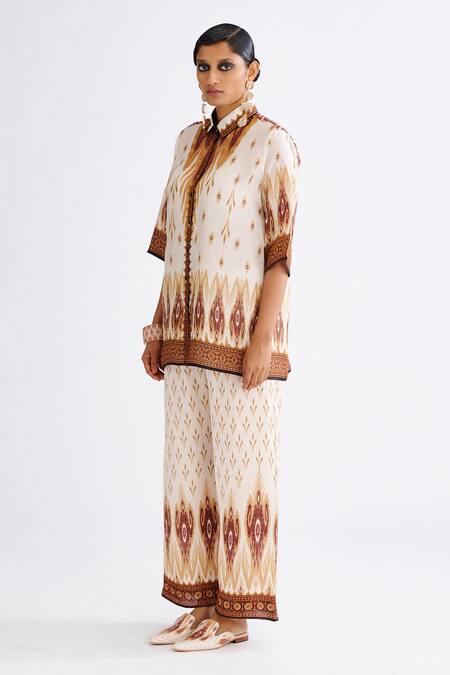 Buy_Rajdeep Ranawat_Brown Satin Permaz Abstract Pattern Pant_Online_at_Aza_Fashions