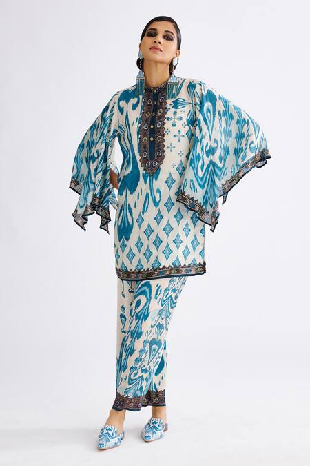 Buy Rajdeep Ranawat Blue Satin Nylla Mandala Paisley Print Pant Online at Aza Fashions Buy_Rajdeep Ranawat_Blue Satin Nylla Mandala Paisley Print Pant_Online_at_Aza_Fashions