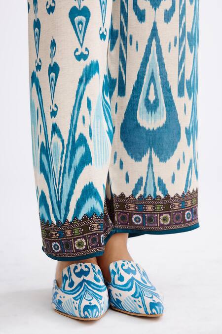 Rajdeep Ranawat Blue Satin Nylla Mandala Paisley Print Pant at Aza Fashions Rajdeep Ranawat_Blue Satin Nylla Mandala Paisley Print Pant_at_Aza_Fashions