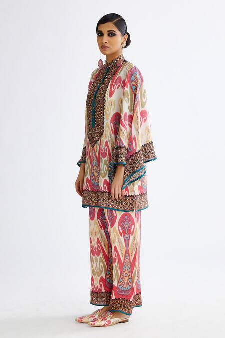 Shop Rajdeep Ranawat Pink Silk Round Neck Nylla Abstract Mandala Print Tunic Online at Aza Fashions Shop_Rajdeep Ranawat_Pink Silk Round Neck Nylla Abstract Mandala Print Tunic_Online_at_Aza_Fashions