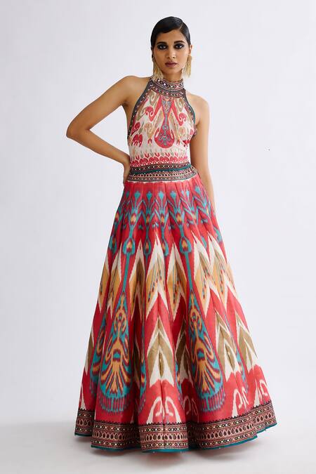 Rajdeep Ranawat Pink Satin, Organza, Denim Mirrors, Leela Abstract Print Lehenga And Cape Set Online at Aza Fashions Rajdeep Ranawat_Pink Satin, Organza, Denim Mirrors, Leela Abstract Print Lehenga And Cape Set_Online_at_Aza_Fashions