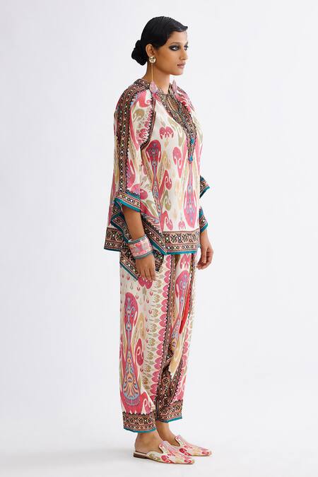 Buy Rajdeep Ranawat Pink Silk Collared Ramona Abstract Print Poncho Tunic Online at Aza Fashions Buy_Rajdeep Ranawat_Pink Silk Collared Ramona Abstract Print Poncho Tunic_Online_at_Aza_Fashions