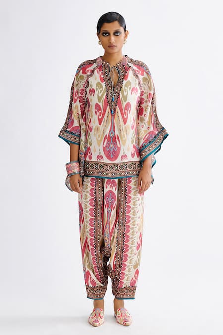 Rajdeep Ranawat Ramona Abstract Print Silk Poncho Tunic 
