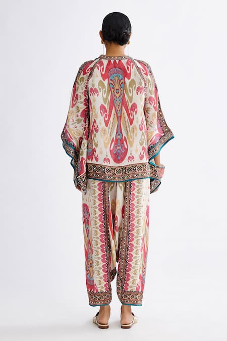 Rajdeep Ranawat Ramona Abstract Print Silk Poncho Tunic 