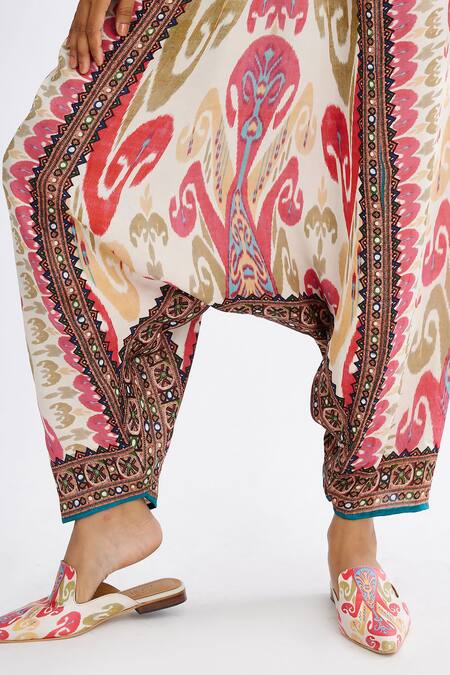 Shop_Rajdeep Ranawat_Pink Satin Ramona Abstract Print Turkish Pant_Online_at_Aza_Fashions