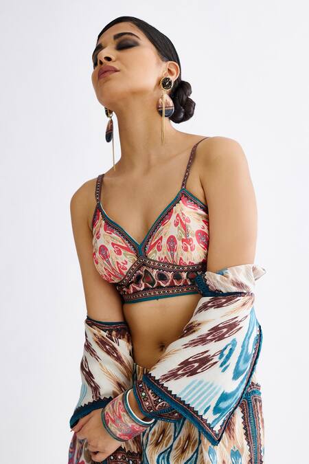 Shop Rajdeep Ranawat Multi Color Silk Crystals V-neck Ursula Bridgette Bralette Online at Aza Fashions Shop_Rajdeep Ranawat_Multi Color Silk Crystals V-neck Ursula Bridgette Bralette_Online_at_Aza_Fashions