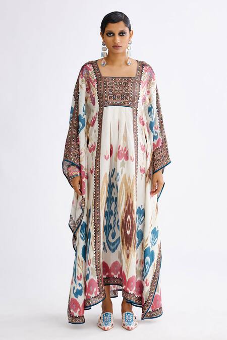Rajdeep Ranawat Multi Color Silk Square Neck Yolanda Abstract Print Kaftan Online at Aza Fashions Rajdeep Ranawat_Multi Color Silk Square Neck Yolanda Abstract Print Kaftan_Online_at_Aza_Fashions