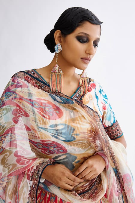 Buy Rajdeep Ranawat Multi Color Silk, Kota Doria Varsha Leela Abstract Print Blouse Lehenga Set Online at Aza Fashions Buy_Rajdeep Ranawat_Multi Color Silk, Kota Doria Varsha Leela Abstract Print Blouse Lehenga Set_Online_at_Aza_Fashions