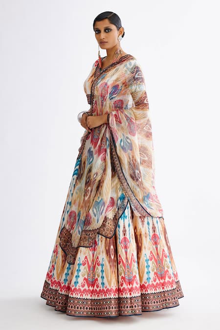 Shop Rajdeep Ranawat Multi Color Silk, Kota Doria Varsha Leela Abstract Print Blouse Lehenga Set Online at Aza Fashions Shop_Rajdeep Ranawat_Multi Color Silk, Kota Doria Varsha Leela Abstract Print Blouse Lehenga Set_Online_at_Aza_Fashions