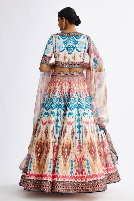 Shop Rajdeep Ranawat Multi Color Silk, Kota Doria Varsha Leela Abstract Print Blouse Lehenga Set at Aza Fashions Shop_Rajdeep Ranawat_Multi Color Silk, Kota Doria Varsha Leela Abstract Print Blouse Lehenga Set_at_Aza_Fashions