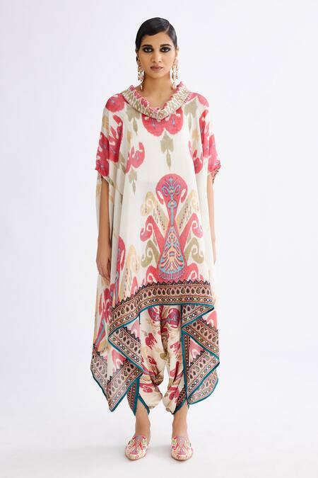Rajdeep Ranawat Pink Silk Cowl Neck Lavanya Printed Draped Kaftan at Aza Fashions Rajdeep Ranawat_Pink Silk Cowl Neck Lavanya Printed Draped Kaftan_at_Aza_Fashions