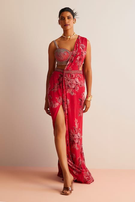 Kalista Rumi Printed Pre-Draped Saree With Blouse 