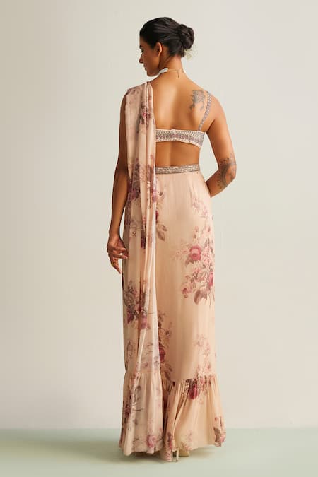 Kalista Rumi Floral Print Pre-Draped Saree With Blouse 