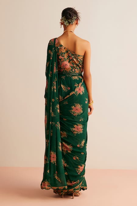 Kalista Adira Floral Print Pre-Draped Saree With Blouse 