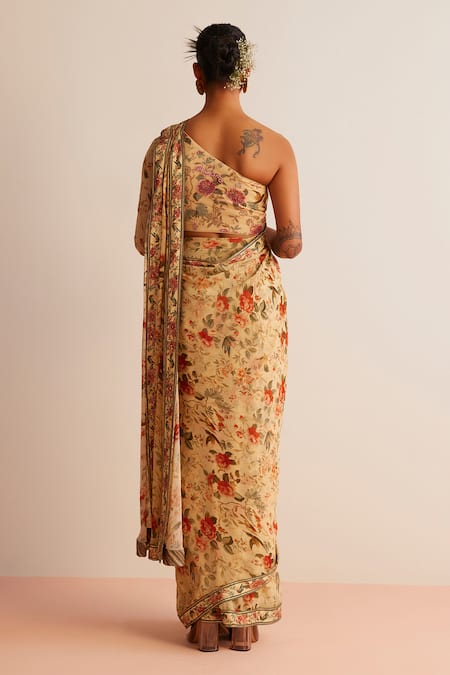 Kalista Lavanya Flower Print Pre-Draped Saree With Blouse 