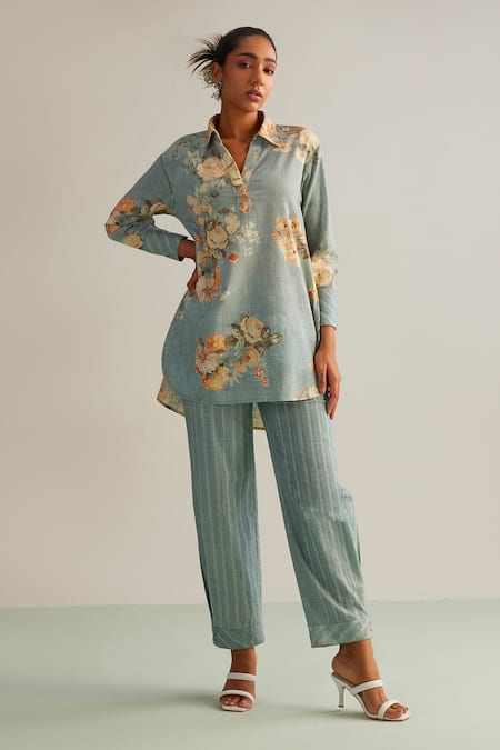 Kalista Luna Floral Print Shirt Tunic & Pant Set 