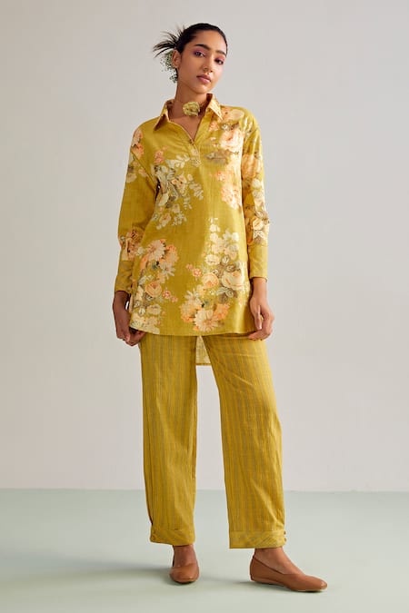 Kalista Luna Flower Print Shirt Tunic & Pant Set 