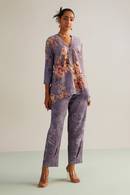 Kalista Ardita Floral Print Shirt Tunic & Pant Set 