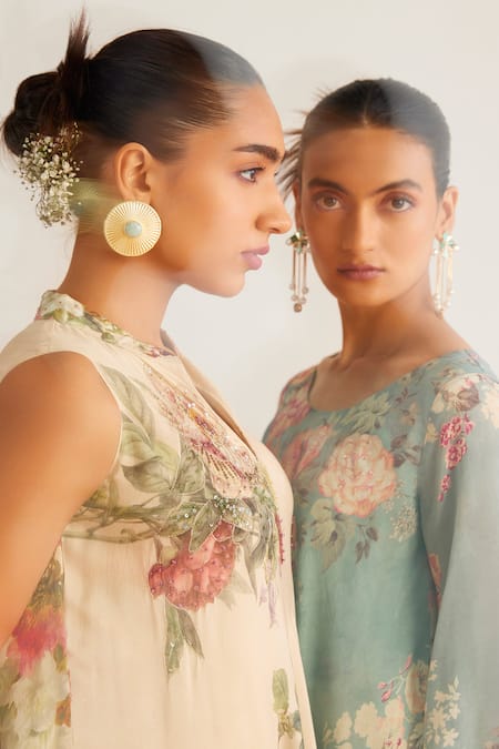 Kalista Blue Viscose, Chiffon Embroidery, Anaika Flower Print Kurta And Sharara Set at Aza Fashions Kalista_Blue Viscose, Chiffon Embroidery, Anaika Flower Print Kurta And Sharara Set _at_Aza_Fashions