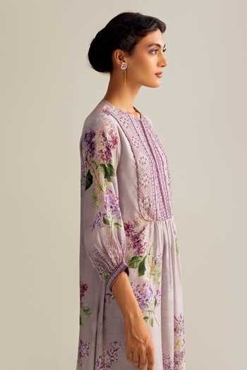 Buy Kalista Purple Cotton, Silk Embroidery Round Neck Amie Floral Print Dress Online at Aza Fashions Buy_Kalista_Purple Cotton, Silk Embroidery Round Neck Amie Floral Print Dress _Online_at_Aza_Fashions