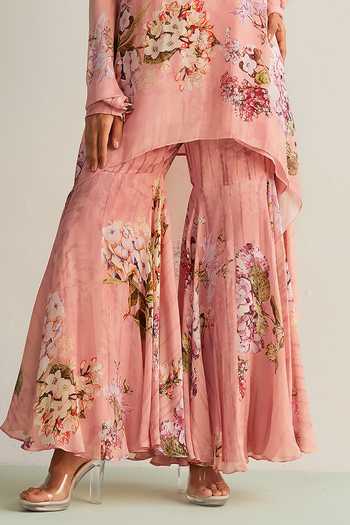 Kalista Pink Viscose Stones, Embroidery Faiza Floral Bloom Print Tunic With Gharara at Aza Fashions Kalista_Pink Viscose Stones, Embroidery Faiza Floral Bloom Print Tunic With Gharara _at_Aza_Fashions