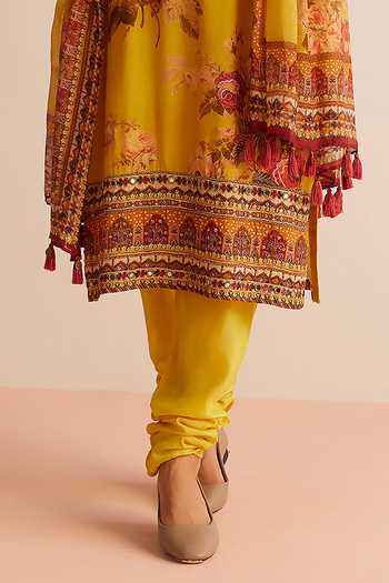 Buy Kalista Yellow Cotton, Silk Tassels, Mirrors Round Neck Floral Print Kurta Set Buy_Kalista_Yellow Cotton, Silk Tassels, Mirrors Round Neck Floral Print Kurta Set