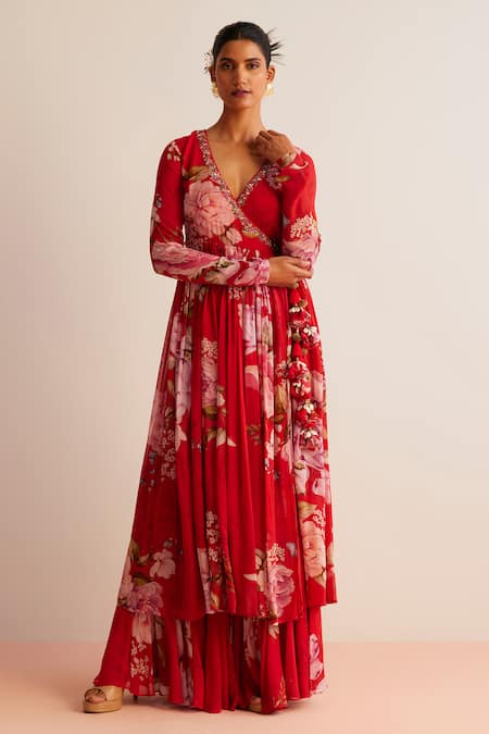 Kalista Kamya Floral Print Angrakha Anarkali With Pant 