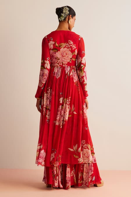 Kalista Kamya Floral Print Angrakha Anarkali With Pant