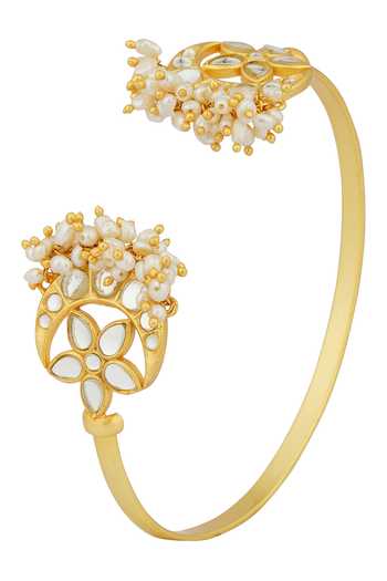 Buy_Zariin_Gold Plated Mirrors, Pearls Chaand Phool Bracelet _Online_at_Aza_Fashions
